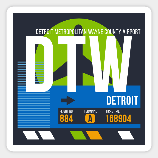 Detroit (DTW) Airport // Retro Sunset Baggage Tag Magnet by Now Boarding